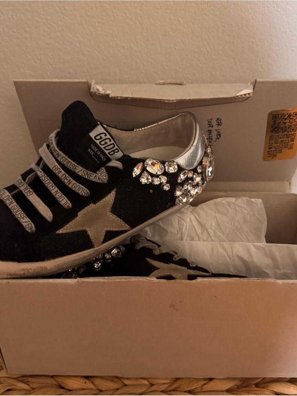 Golden Goose Black Suede Crystal-Embellished Low-Top Sneaker